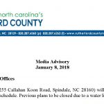 Press Release of Library Schedule Due to Water Line Break 1.8.18