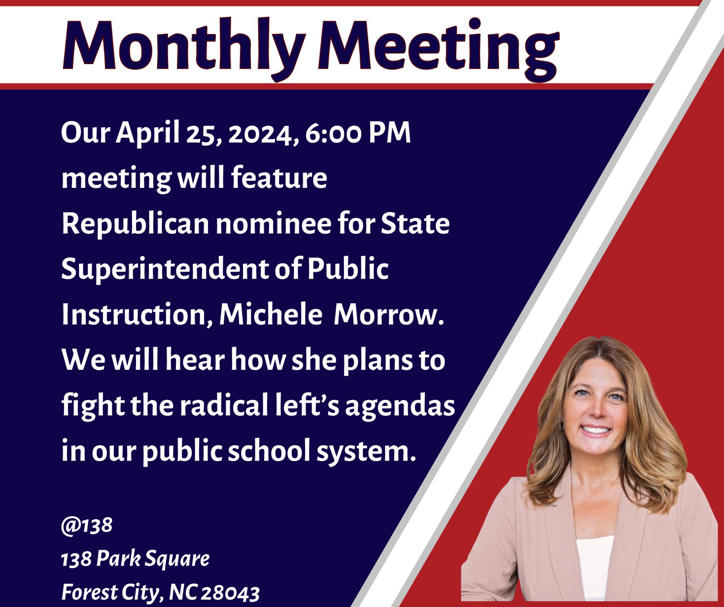 RC Republican Party Hosts candidate for NC Superintendent of Public Instruction, Michele Morrow Thursday